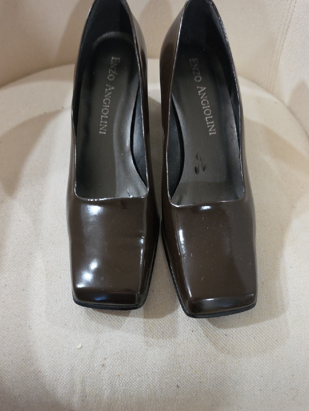 Enzo Angiolini Brown Patent Square-Toe Pumps